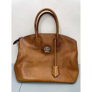 Pratesi Firenze Handbag Satchel Crossbody Bag Purse Top Zip Leather Cognac Brown